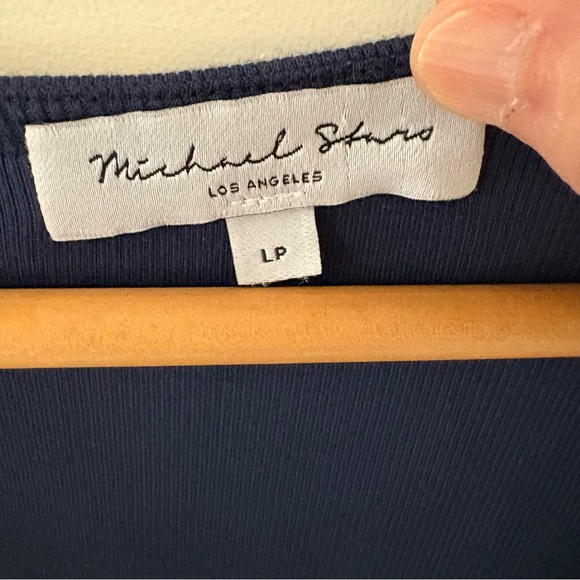 Michael Stars Abby Ribbed Faux Wrap Navy Dress. Size Large Petite. - Picture 3 of 12